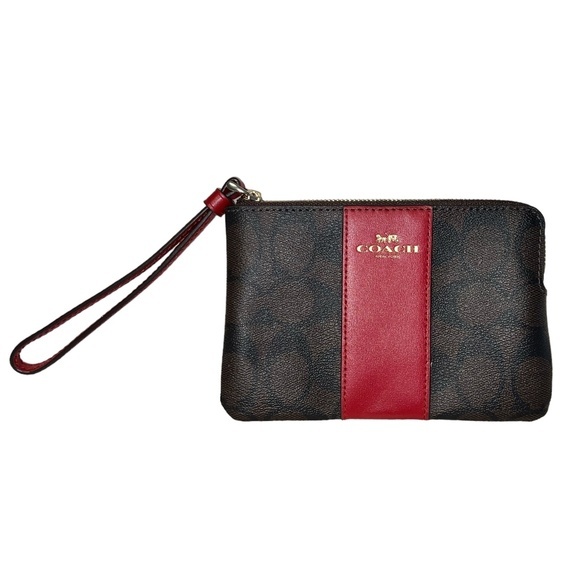 Coach Handbags - Coach Signature Brown w/Red Wristlet